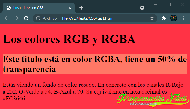 Los colores RGB y RGBA en css