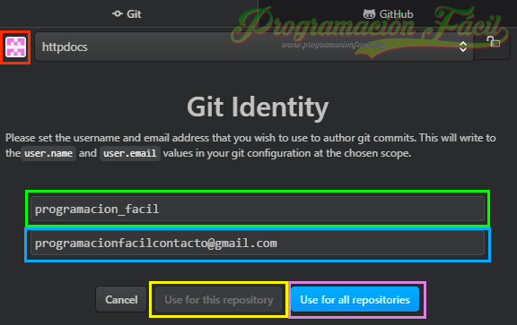 Especificar usuario y correo para Git desde Atom